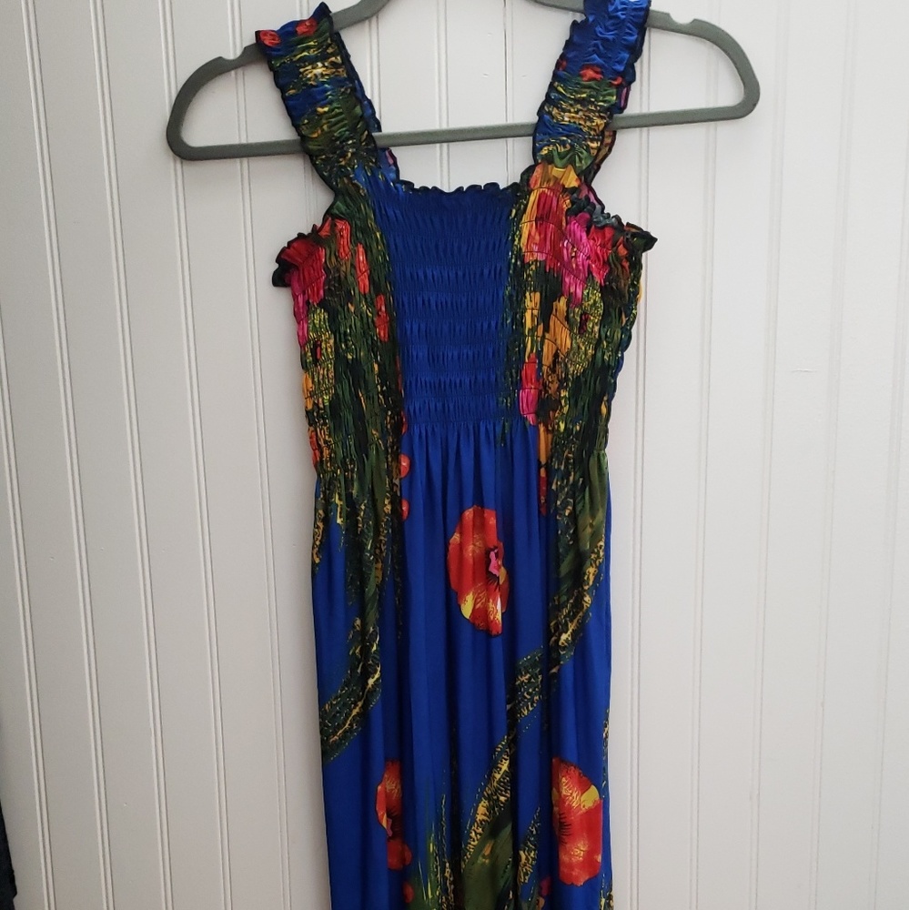 Long bouncy blue floral maxi dress osfm